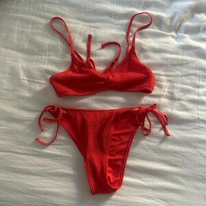 Aerie Crinkle Halter Voop Bikini Top & Crinkle Cheekiest Tie Bikini Bottom